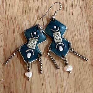 Artistic Blue and Silver Dangle Earrings